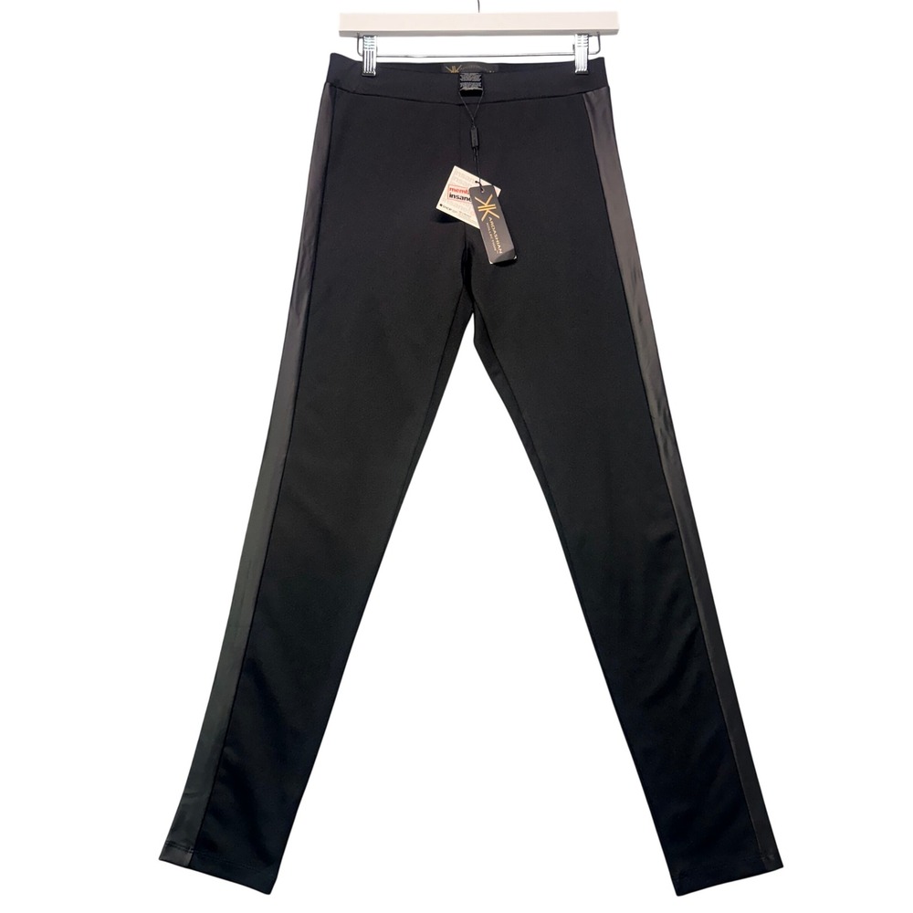 Kardashian Kollection Tuxedo Faux Leather Side Stripe Leggings SzM Y2K‎ Workwear